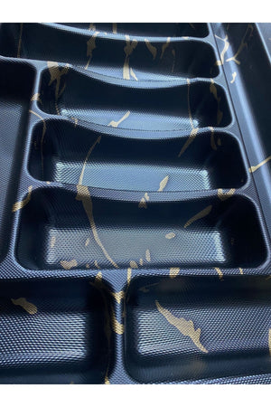 Gold Detailed Black Drawer Organizer Cutlery, Scoop Holder 55X49 Cm Cuttable Hard Plastic