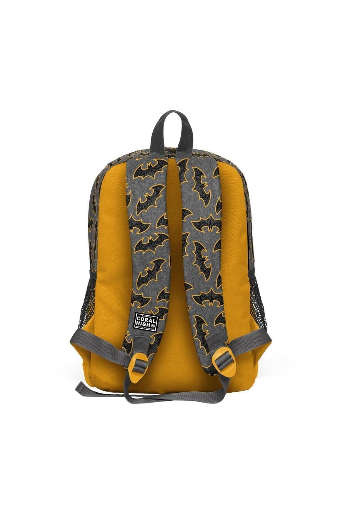 Kids Dark Gray Mustard Bat Patterned 3-Piece School Bag Set