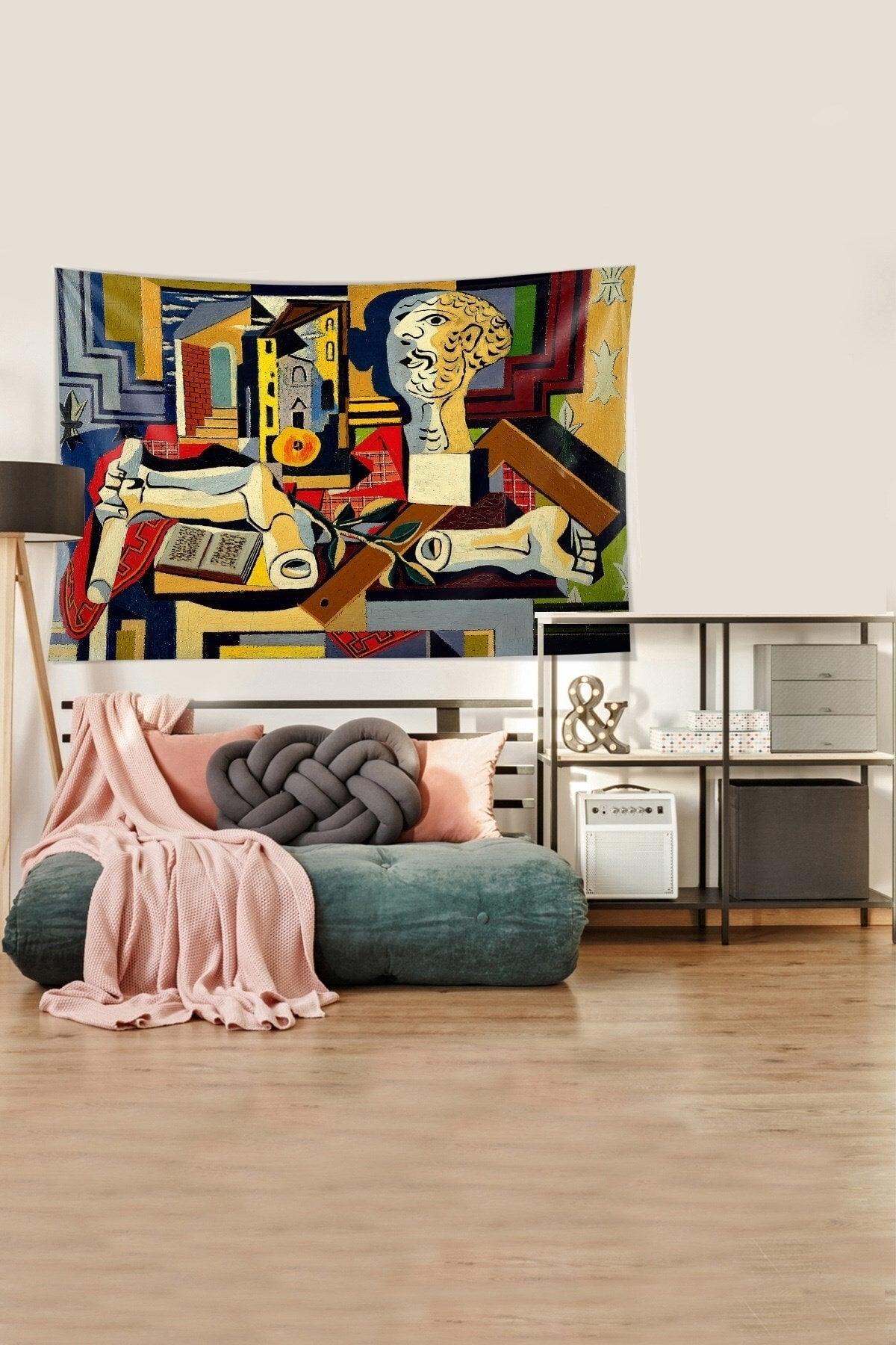 Orange-yellow Cubic Drawing Stain Resistant Velvet Fabric Wall Covering Tapestry Tapestry - Swordslife