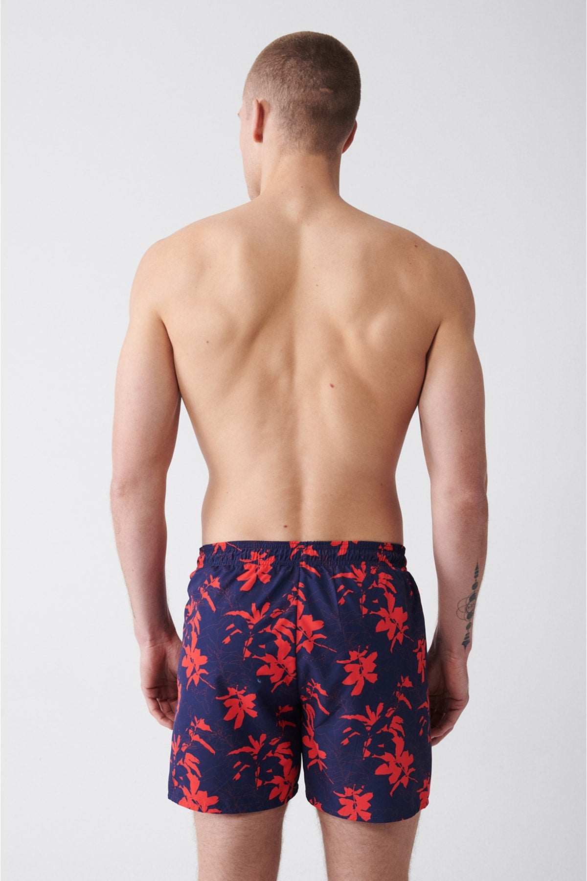 Men's Navy Blue-Red Quick Dry Printed Standard Size Swimwear Marine Shorts E003802