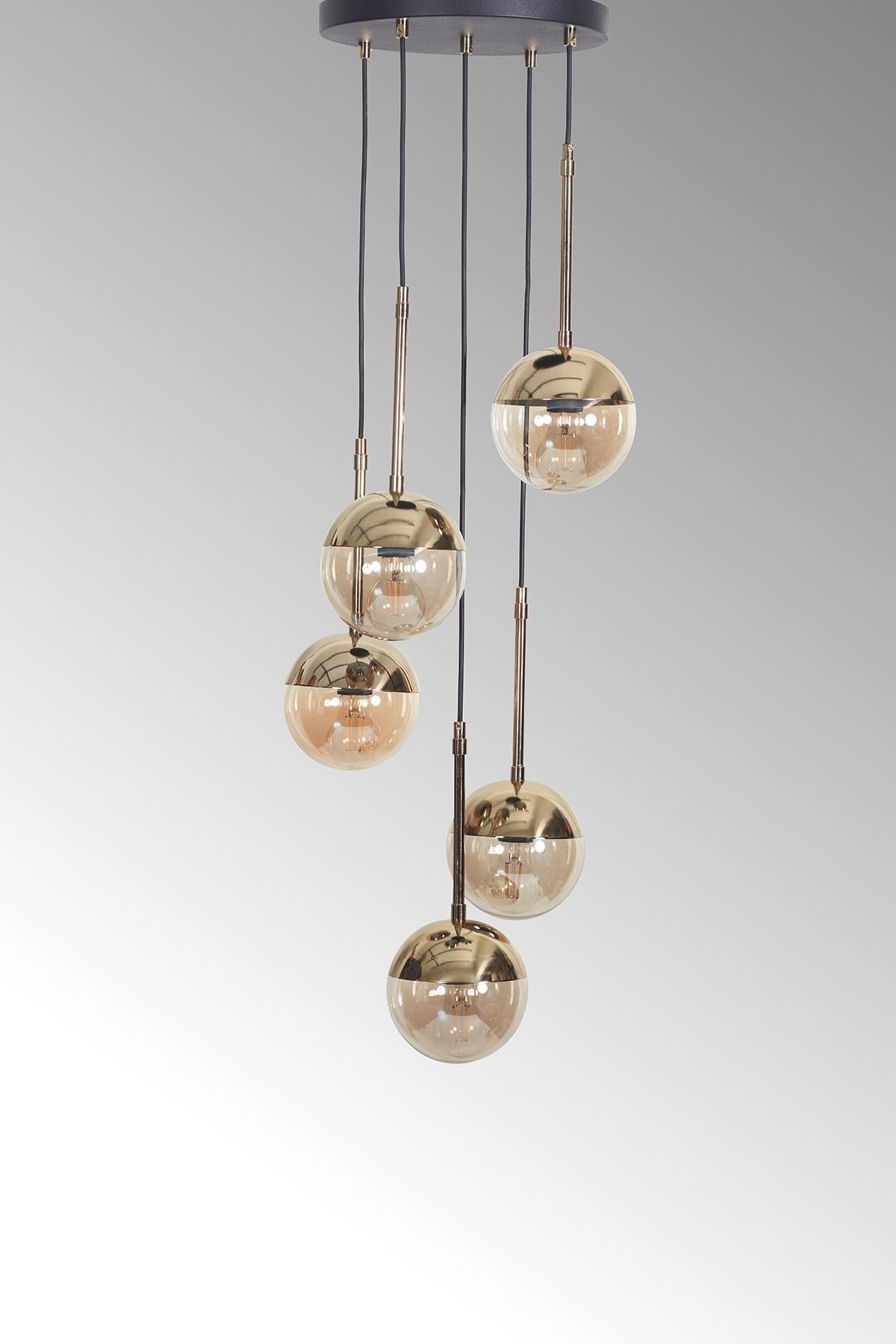 Nova 5 Li Gold-black Metal Body Design Luxury Pendant Lamp Chandelier with Honey Colored Glass