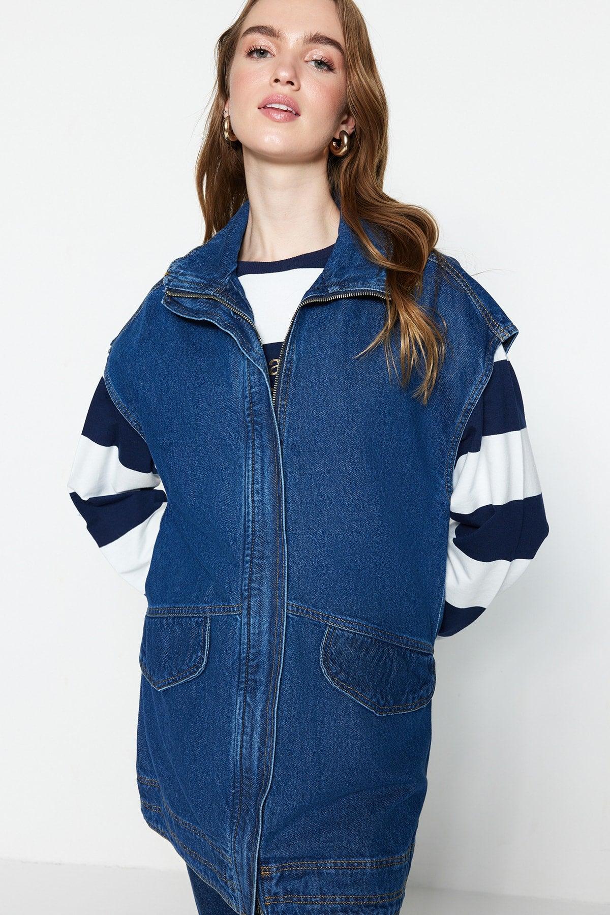 Indigo Denim Low Sleeve Denim Vest TCTSS23YL00016 - Swordslife