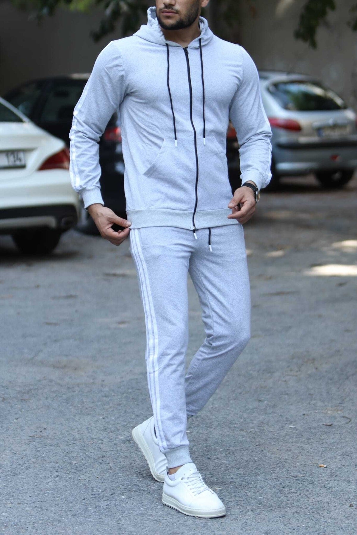 Gray Seasonal Zippered Tracksuit Set