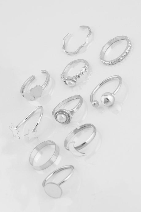 Pearl Detailed Star And Crescent Figure 10 Ring Combination 006 - Swordslife