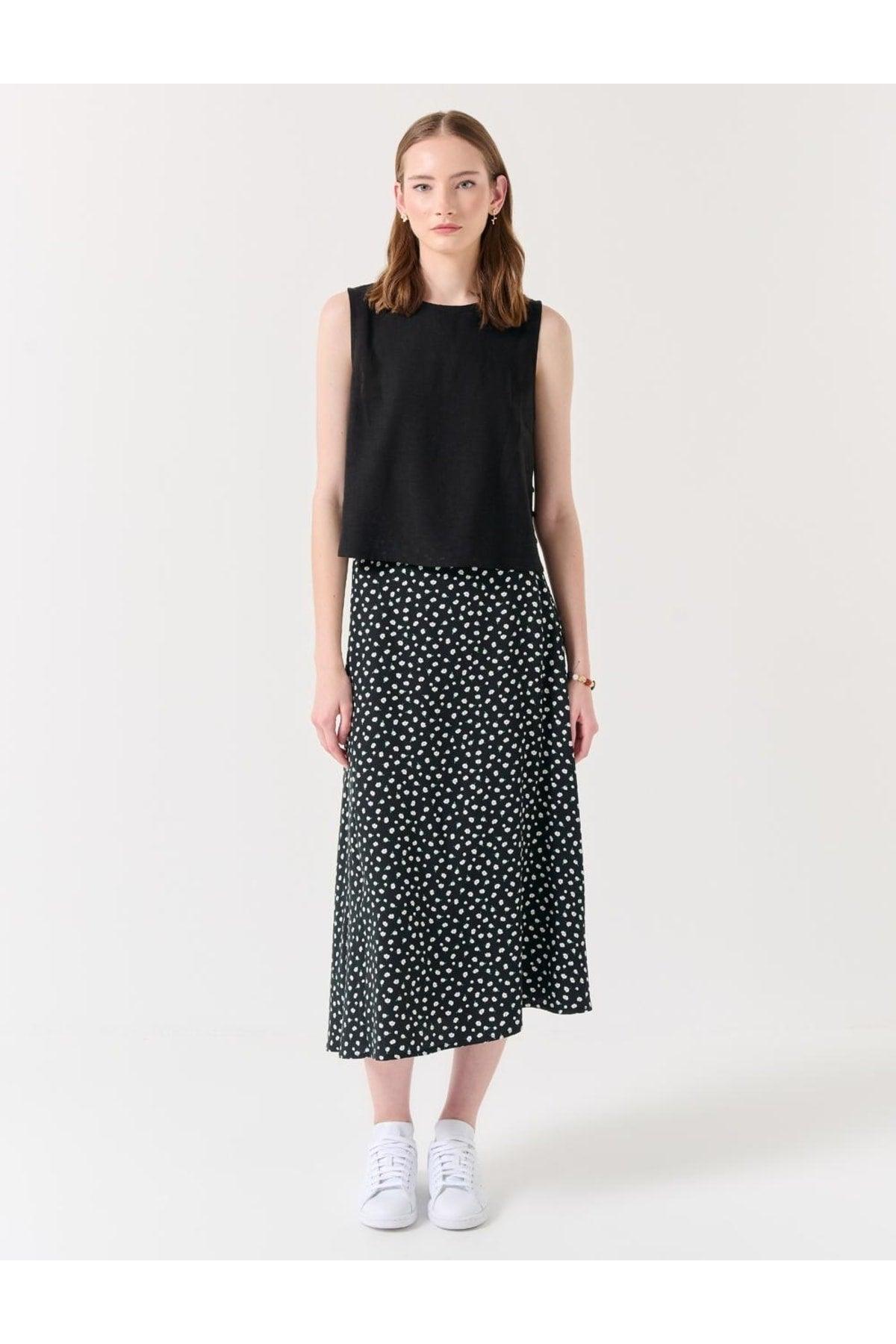 Black High Waist Floral Patterned Midi Skirt - Swordslife