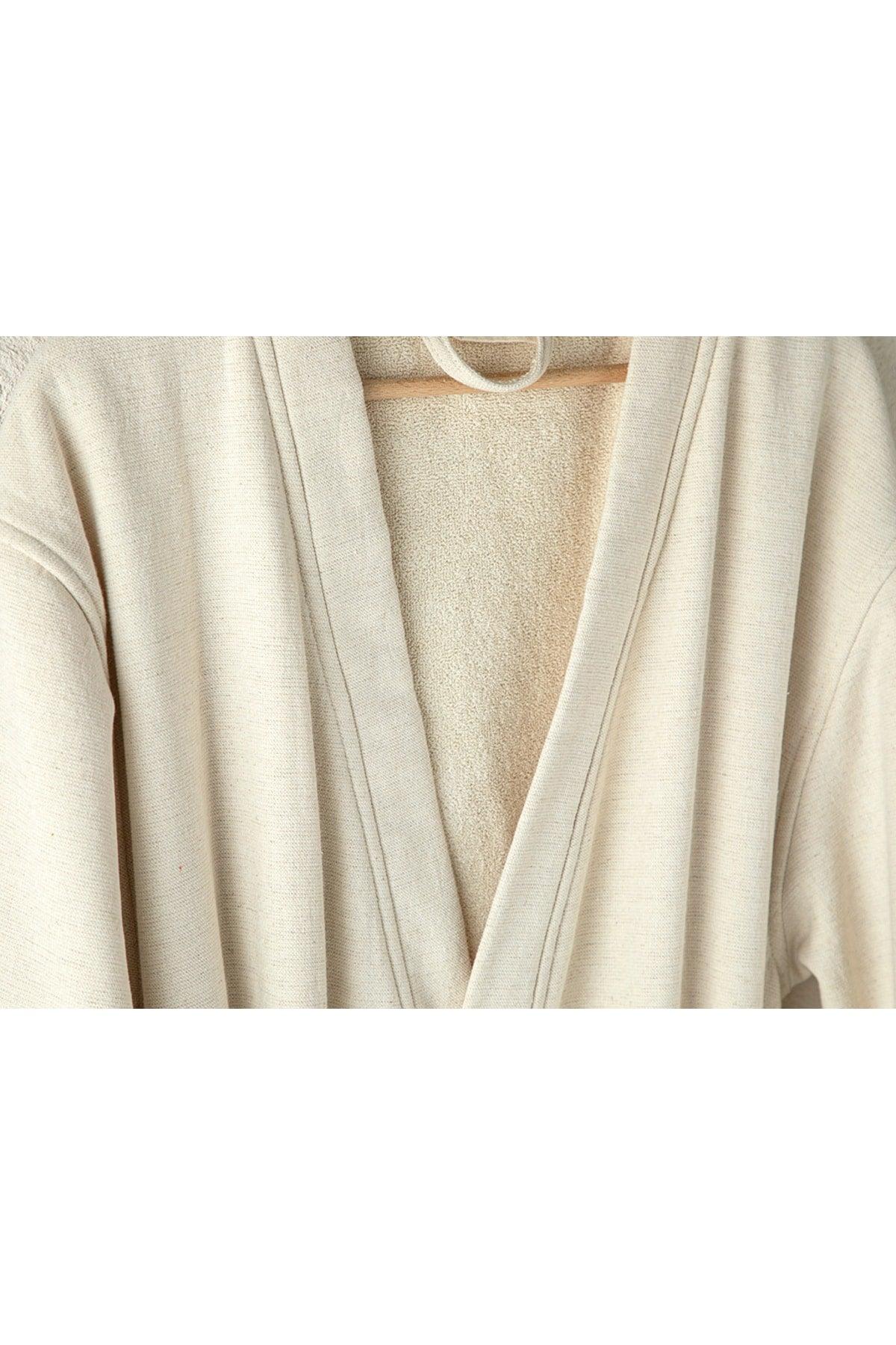 Natural Cotton & Linen Kimono Bathrobe Sm Beige - Swordslife