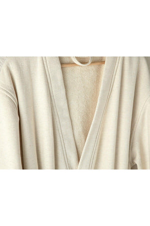 Natural Cotton & Linen Kimono Bathrobe Sm Beige - Swordslife