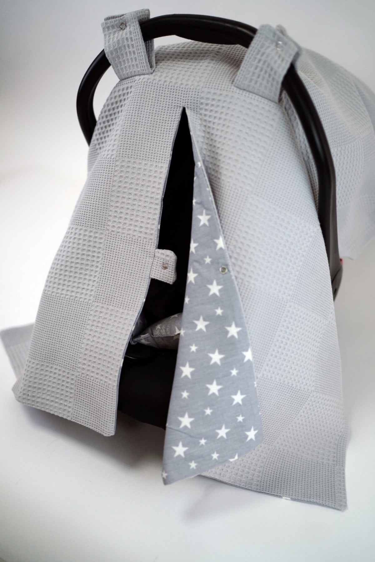 Gray Waffle Pique/Gray Star Poplin Stroller Cover And Cushion