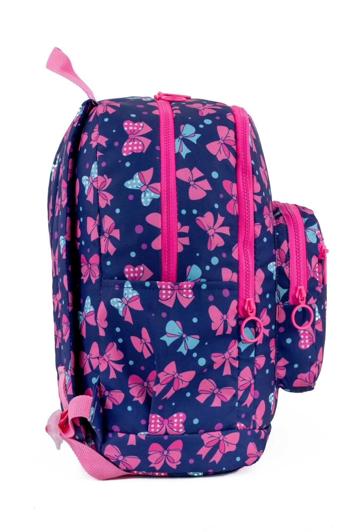 Ribbon Patterned Navy Blue 4-Compartment Washable Girls Primary School Backpack