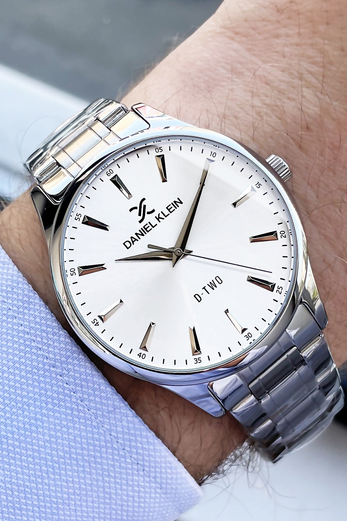 Men'S Wristwatch 3 Atm Waterproof Silver Color Steel Band + Wristband Dke2056C6