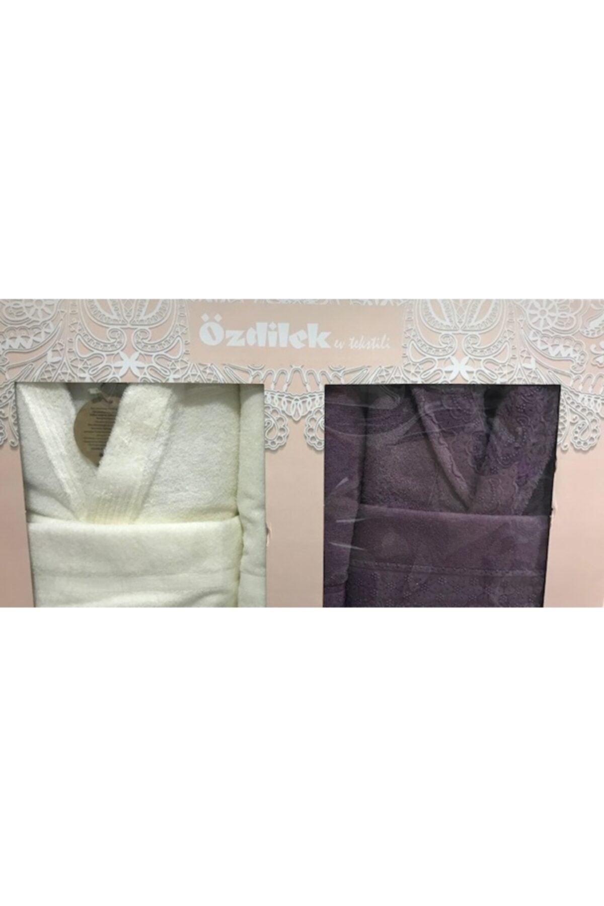 Women's Beige and Purple Guipure Orchid Bathrobe Set 6 Pieces - Swordslife