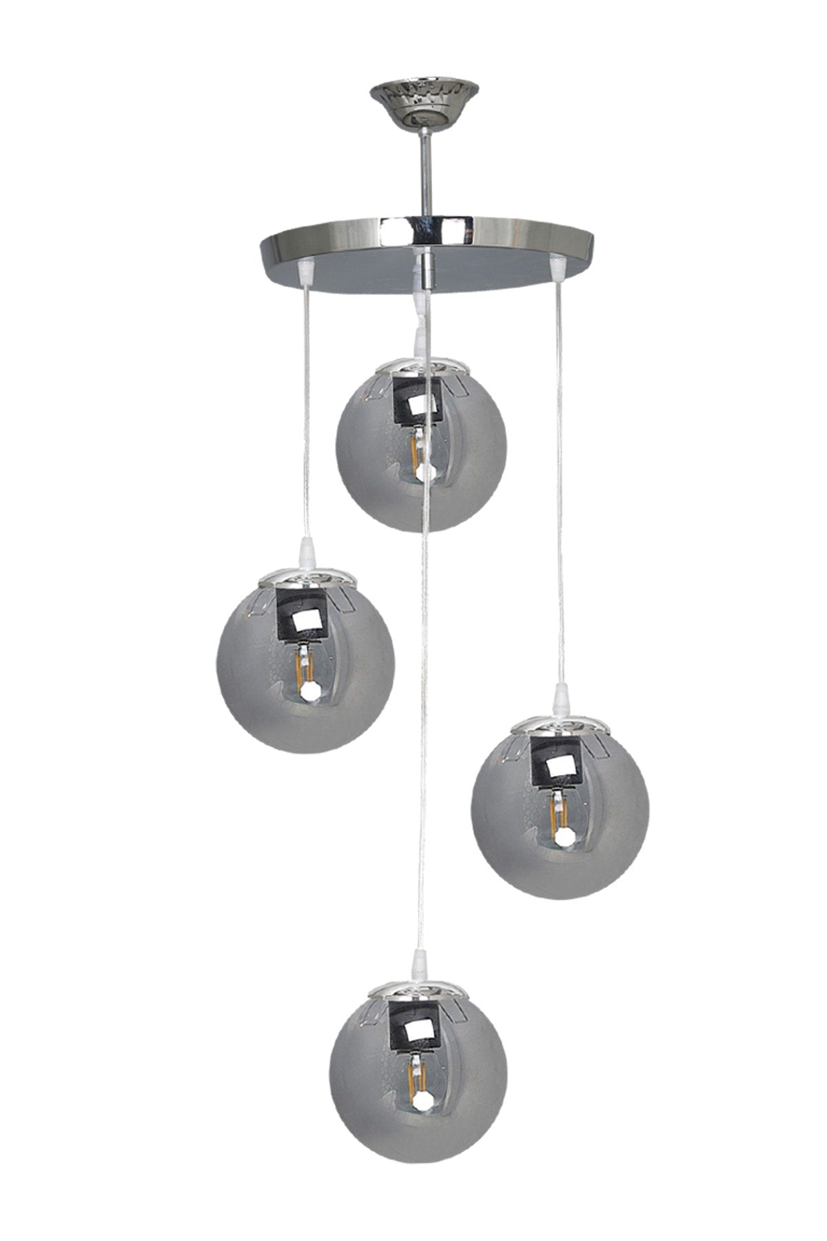 Pendant Lamp Tray Silver 4-Piece Smoked Glass Chandelier