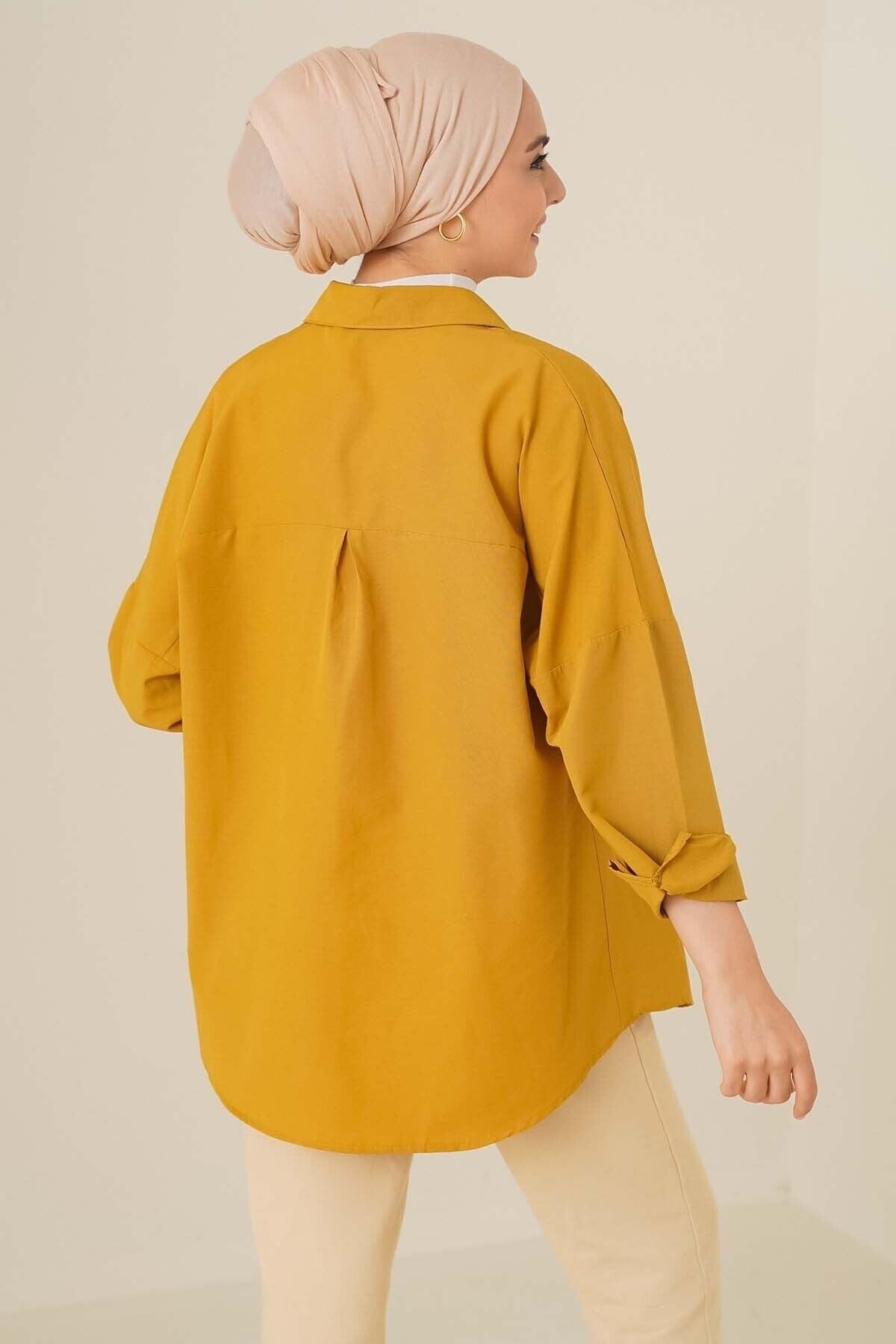 103901 Oversize Basic Hijab Shirt - Mustard - Swordslife