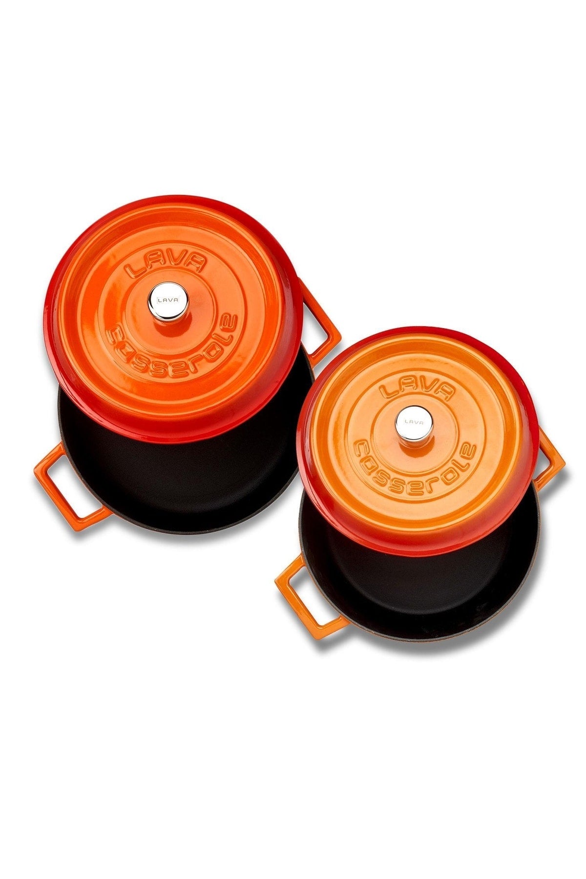 Cast Iron Round Deep And Shallow 5 Piece Cookware Set Orange