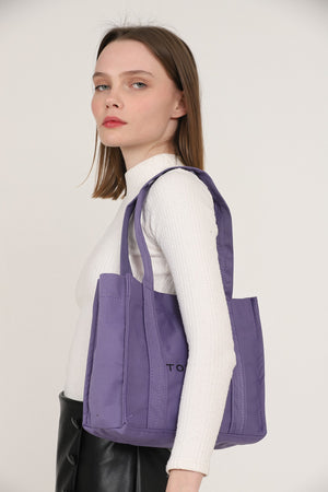 Lilac U45 Snap Closure The Tote Bag Embroidered Canvas Fabric Daily Women'S Arm And Shoulder Bag 25X30