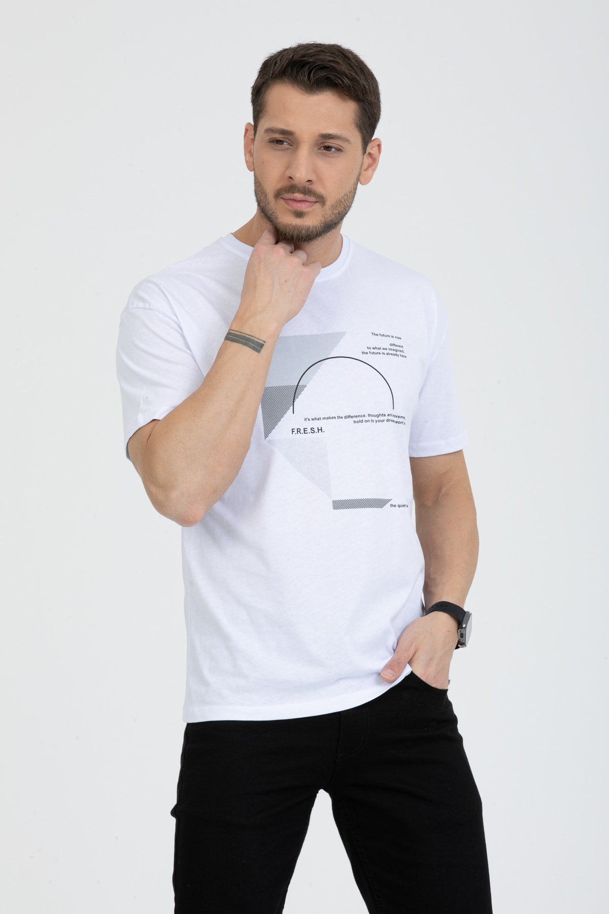 Men'S Printed T-Shirt Regular Fit White