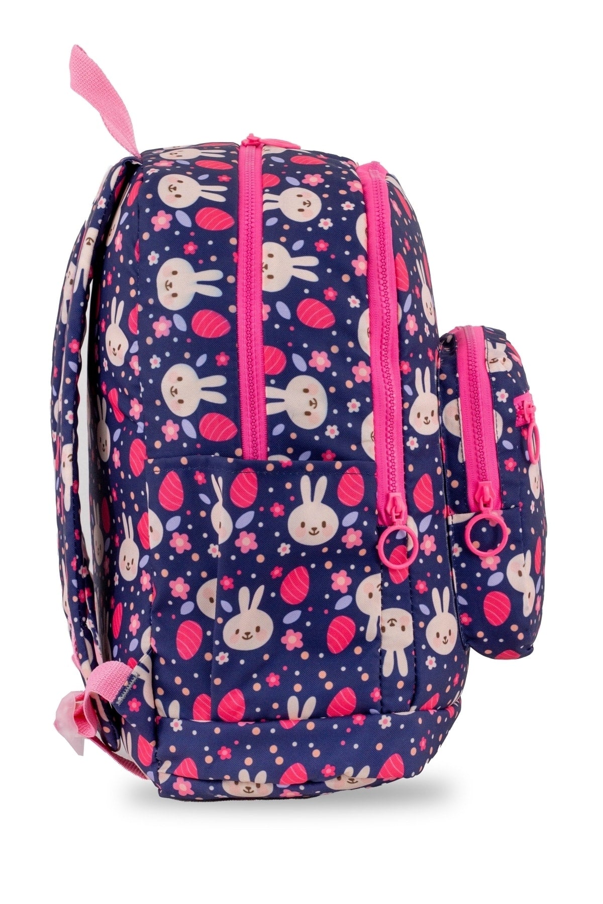 Rabbit Patterned Navy Blue 4-Compartment Washable Girls Primary School Backpack