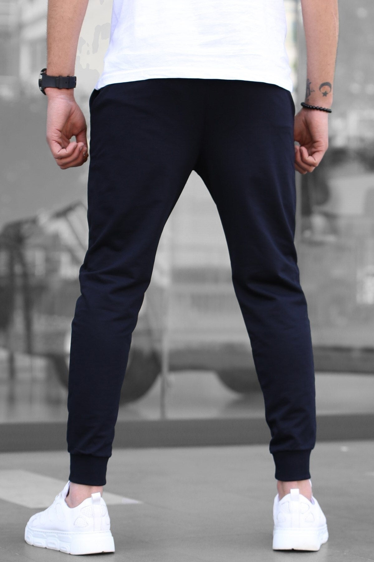 Men'S Navy Blue Elastic Trousers 4821