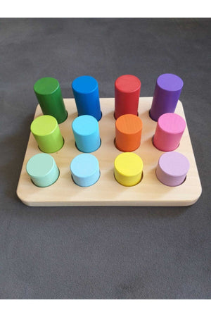 Montessori Cylinders With Matching Table & Educational Cards & Solid Wood