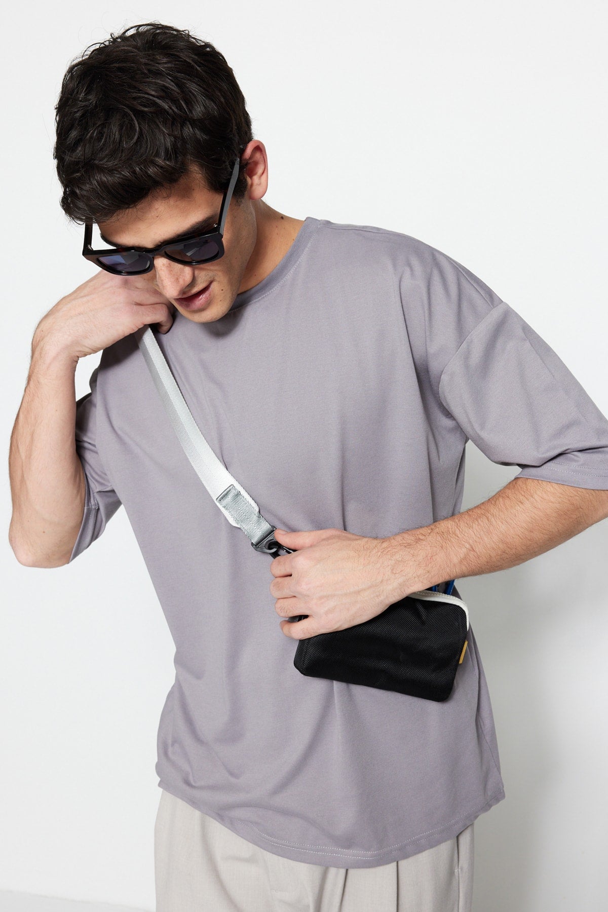 Gray Men'S Basic Crew Neck Oversize Short Sleeve T-Shirt