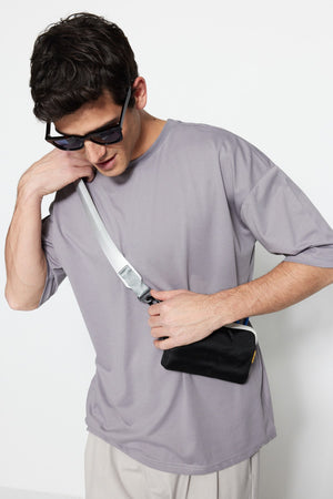 Gray Men'S Basic Crew Neck Oversize Short Sleeve T-Shirt