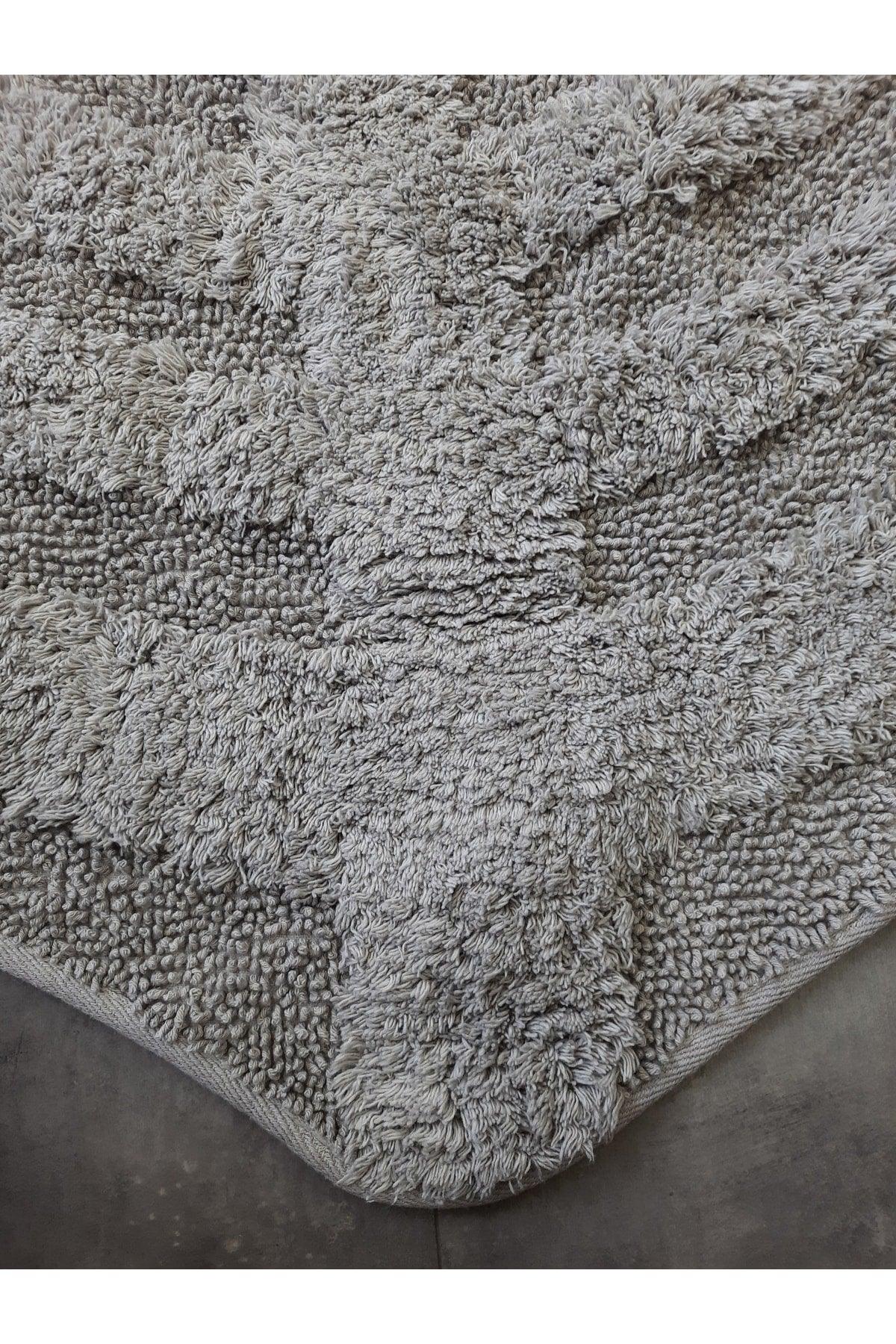 Leaf Gray Natural Cotton Bath Mat 100x100 Cm One Piece Tufting Woven Mat - Swordslife