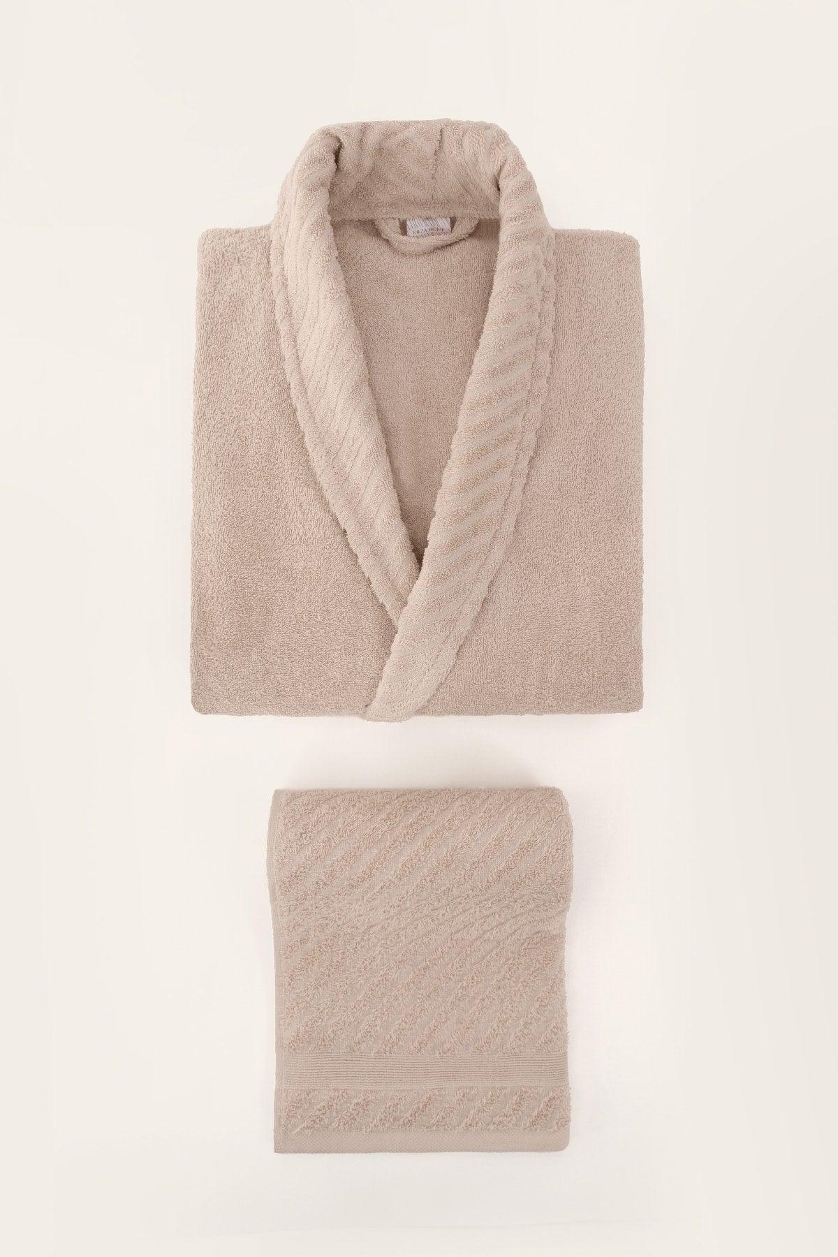 Lycian Salmon Cream 4 Pcs Family Bathrobe And Towel Set 2 Bathrobe 2 Towel Bathrobe Set Cotton Soft 1062a - Swordslife