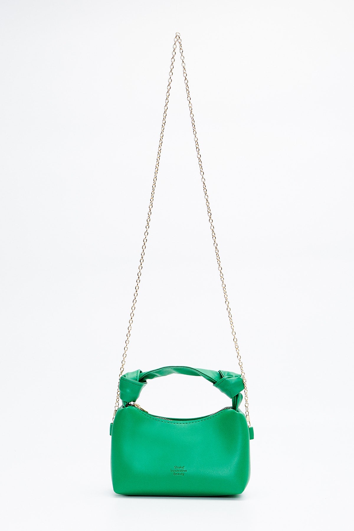 Grass Green Shk24 Soft Leather Knot Detailed Chain Strap Hand And Shoulder Bag L:14 E:22 W:8 Cm