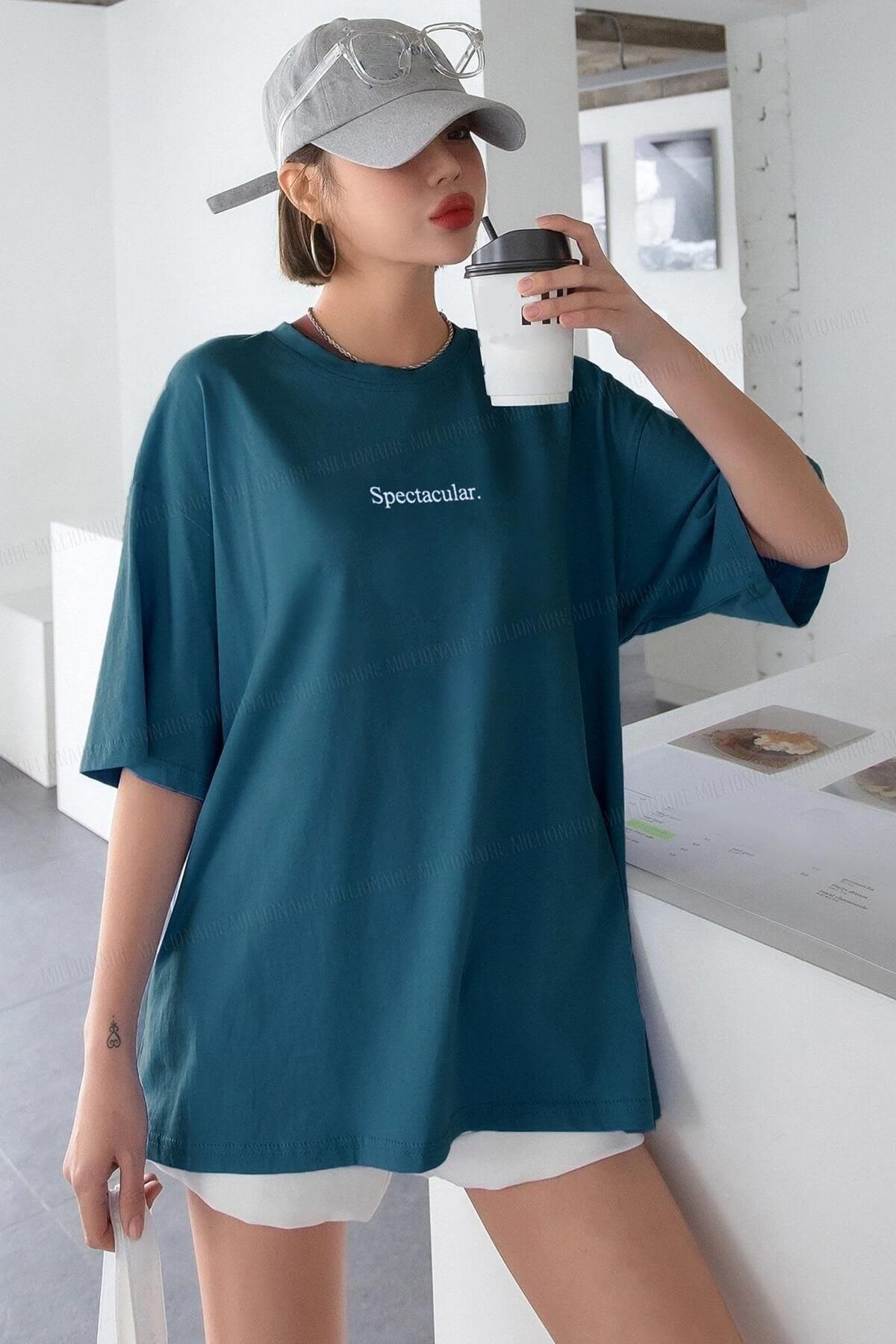 Spectacular Petrol Green Oversize Salas Boyfriend Women's T-shirt - Swordslife