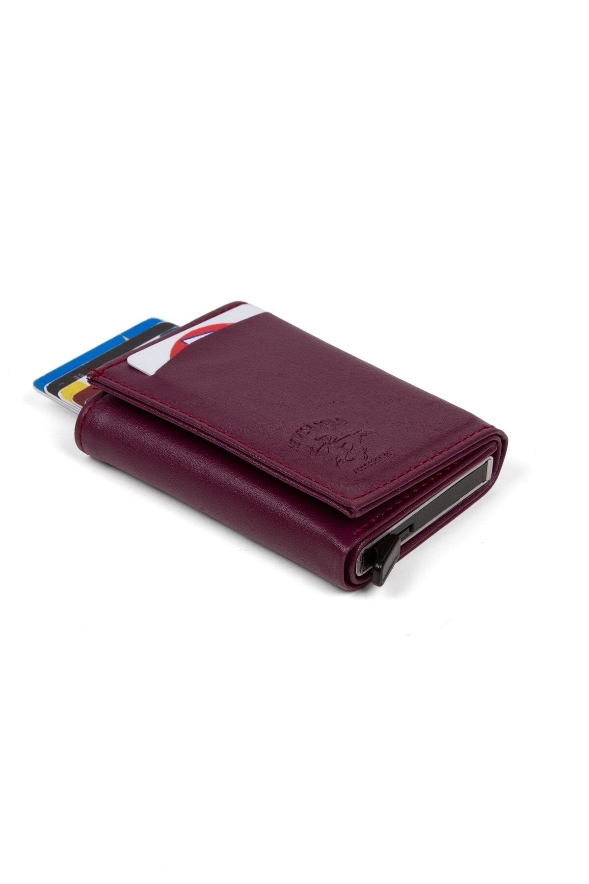 Unisex Leather Aluminum Mechanism Sliding Card Holder Wallet With Paper Money Compartment (7,5X10CM)