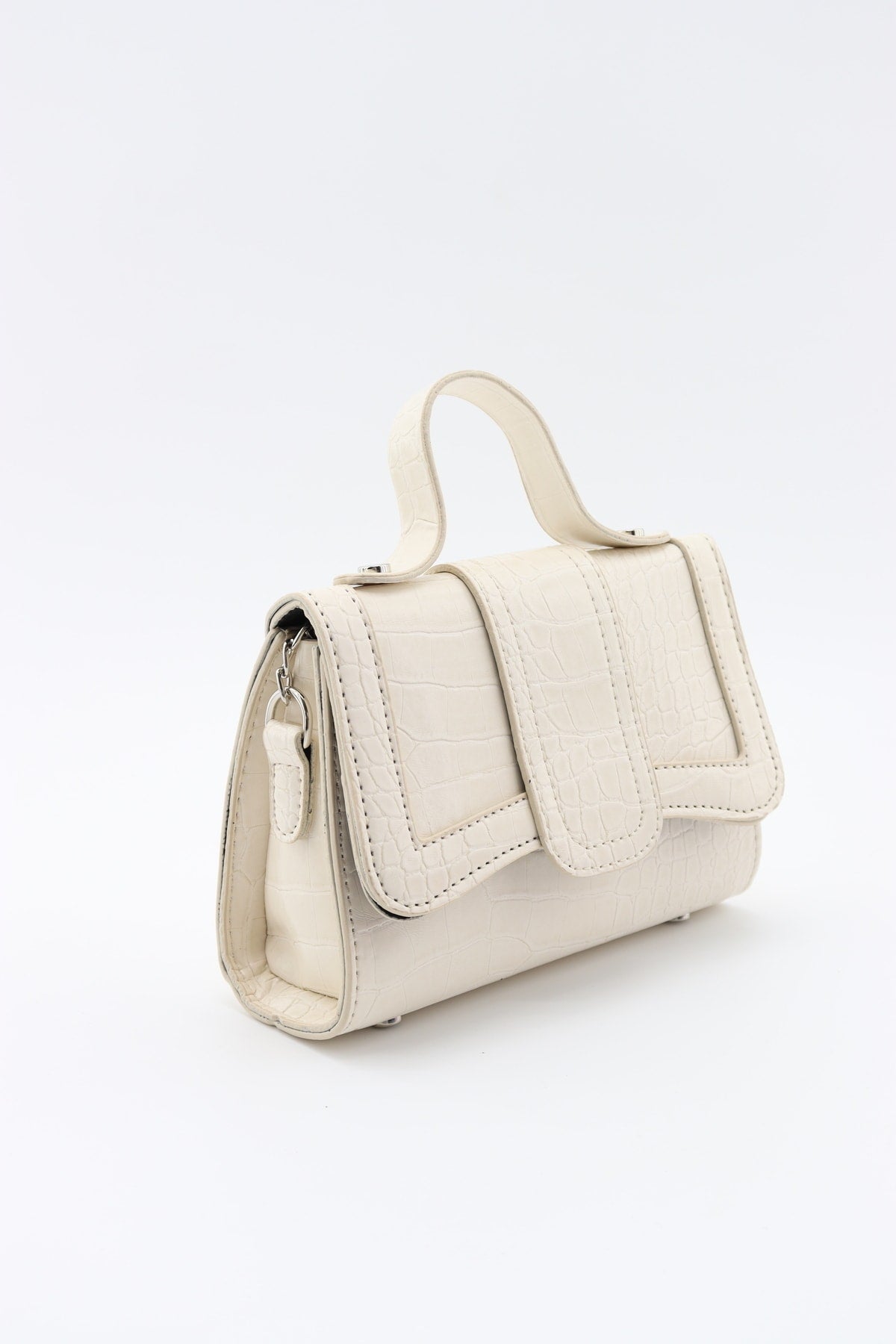Women'S Cream Leather Chain Strap Mini Hand And Shoulder Bag