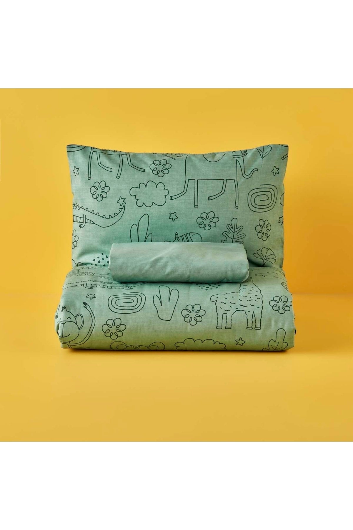 100% Cotton Ranforce Zoo Baby Duvet Cover Set Green (100X150 Cm)