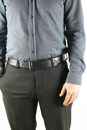 Genuine Buffalo Leather Men'S Belt 3,5 Cm Black Classic Fabric Trouser Belt