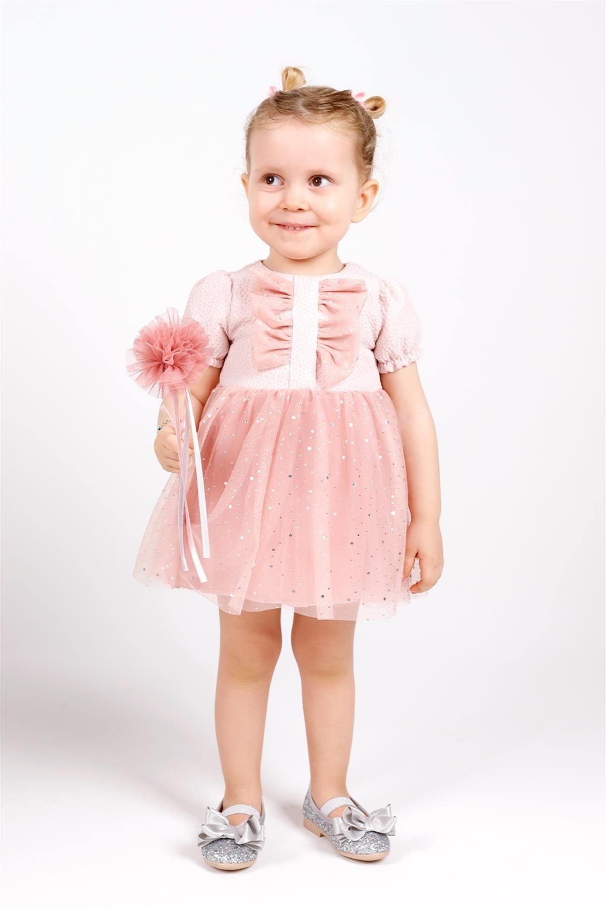 Powder Glittery Short Sleeve Tutu Skirt Girls Dress - Felicia