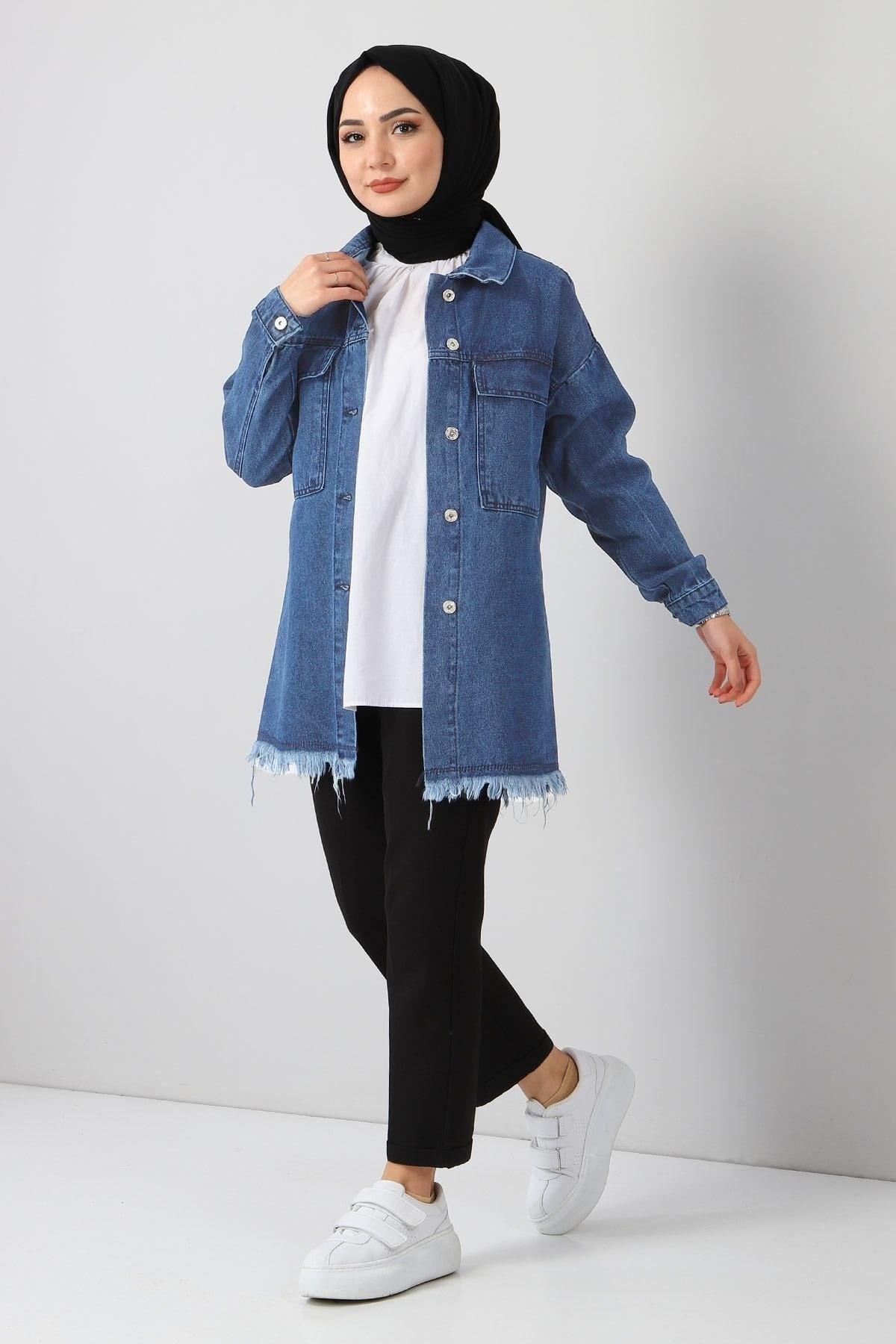 Tassel Detailed Denim Jacket Light Jeans 6011 - Swordslife