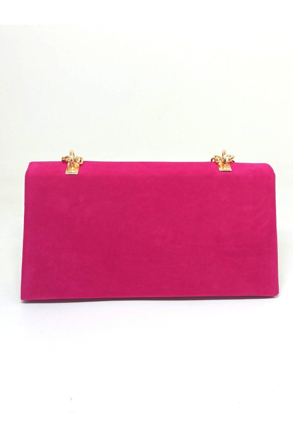 Women's Fuchsia Suede Chain Strap Bag - Swordslife