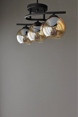 Lighting Modern Black Honey Glass Living Room Poyraz 3-Plus Chandelier