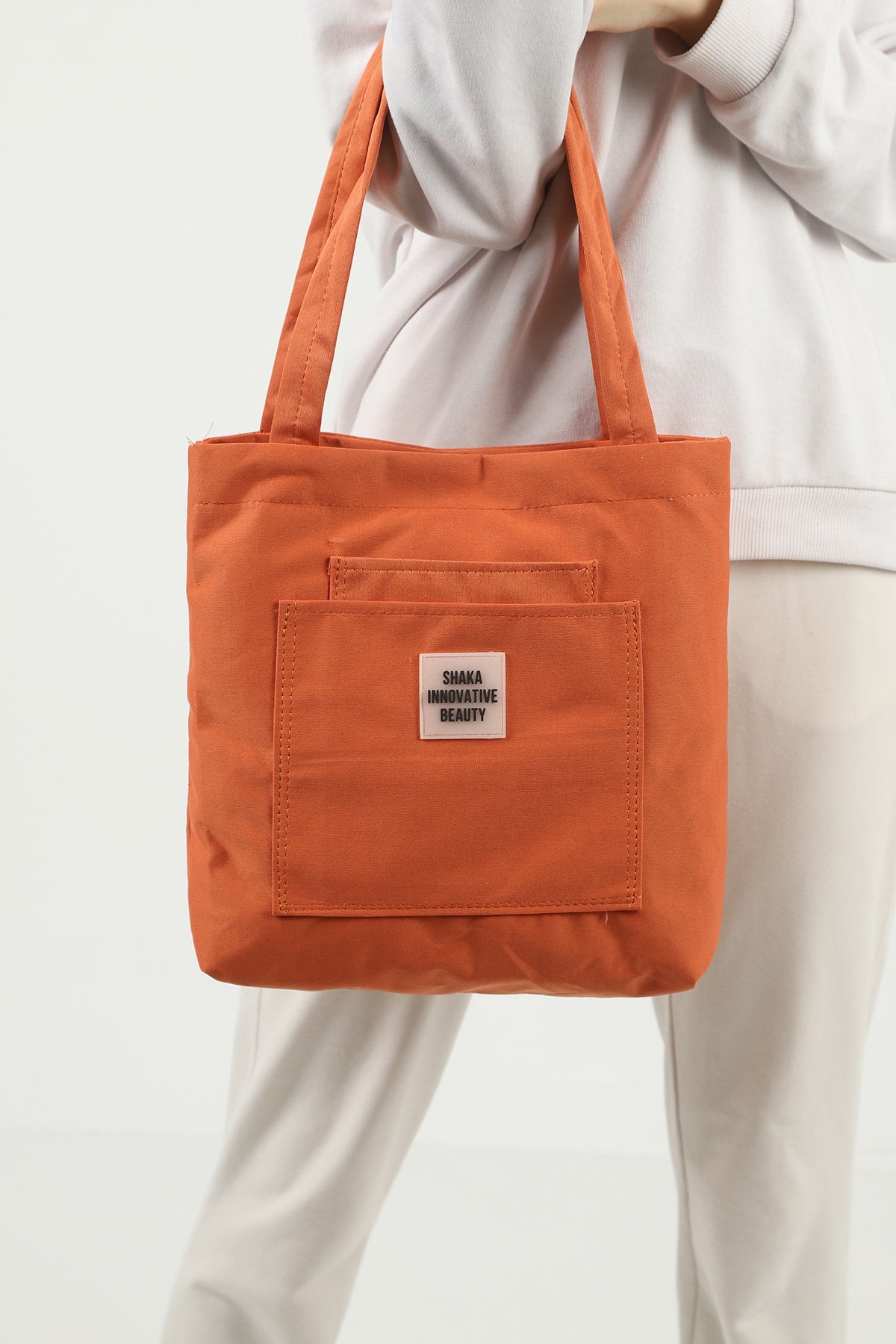 Orange U22 3-Compartment Front 2 Pocket Detailed Canvas Fabric Daily Women's Arm and Shoulder Bag B:35 E:35