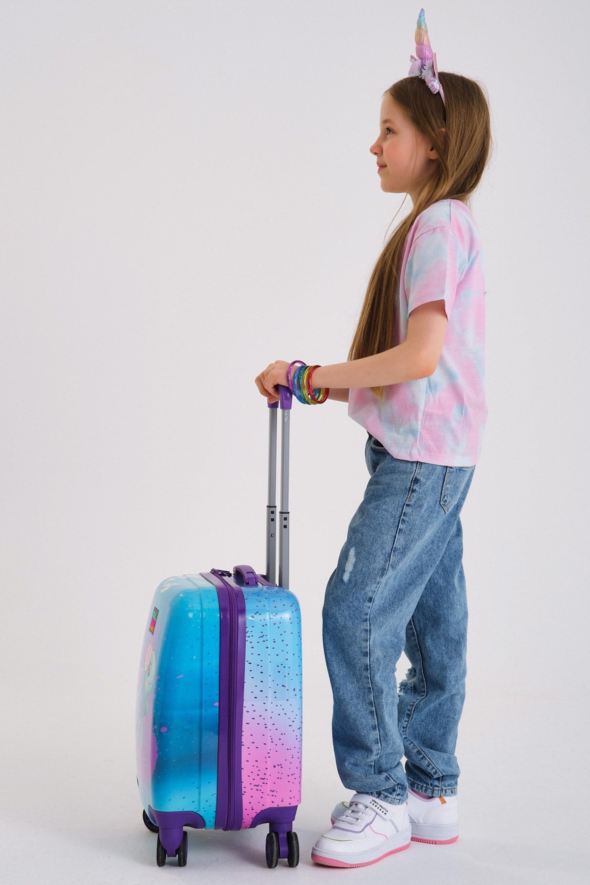 Kids Light Pink Blue Turtle Patterned Child Suitcase 16724