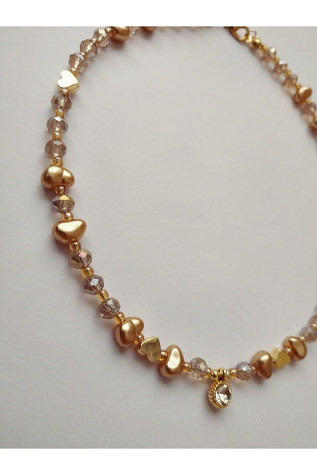 Honey Color Baroque Pearl Heart Bead Necklace with White Shimmer Tip - Swordslife