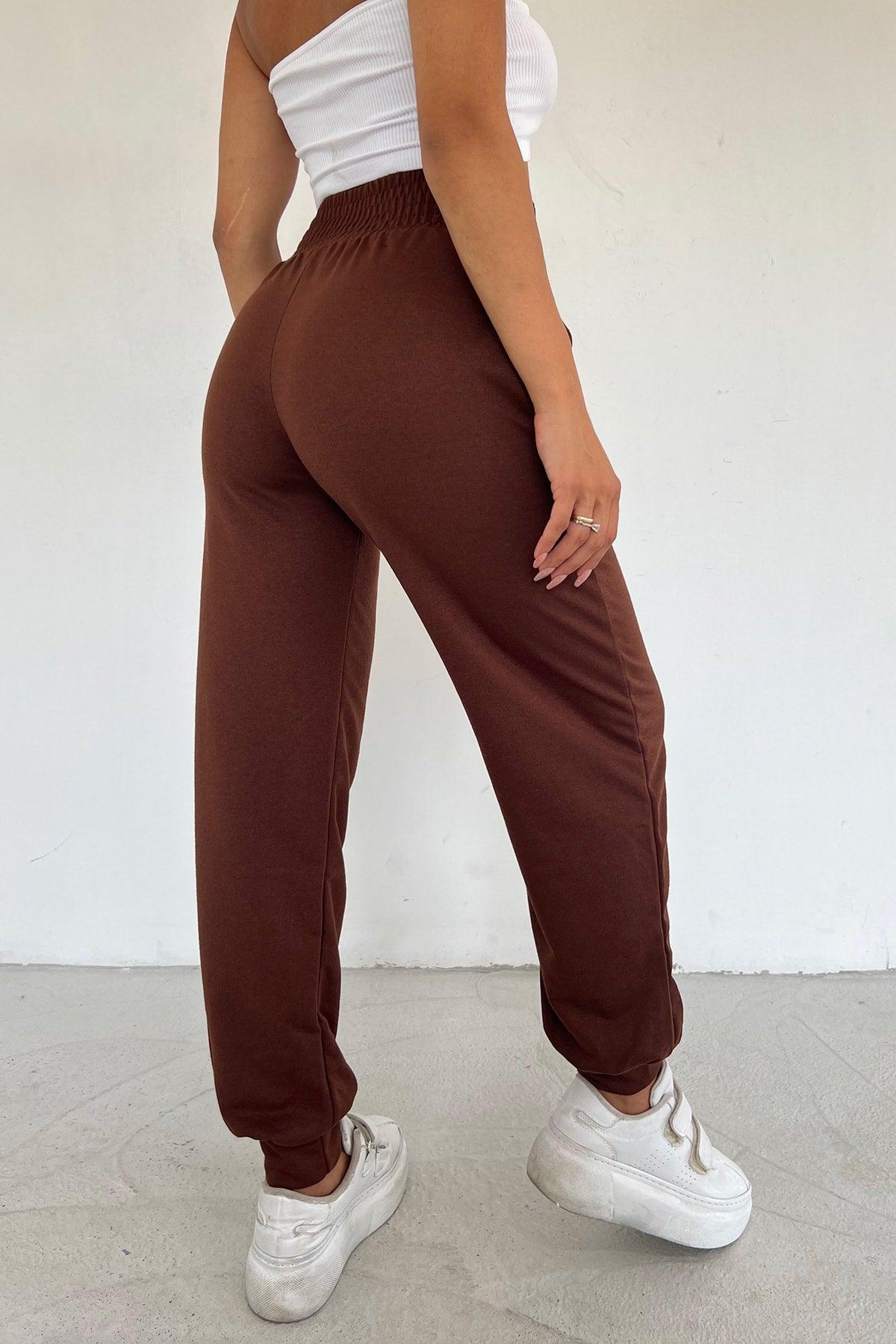 Women's Brown Extra High Waist Belted Seasonal Jogger Sweatpants - Swordslife