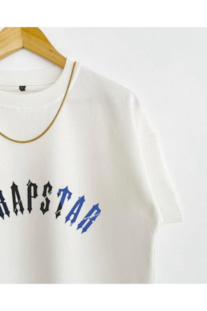 Unisex White Trapstar Printed Oversize Crew Neck Short Sleeve Cotton T-Shirt