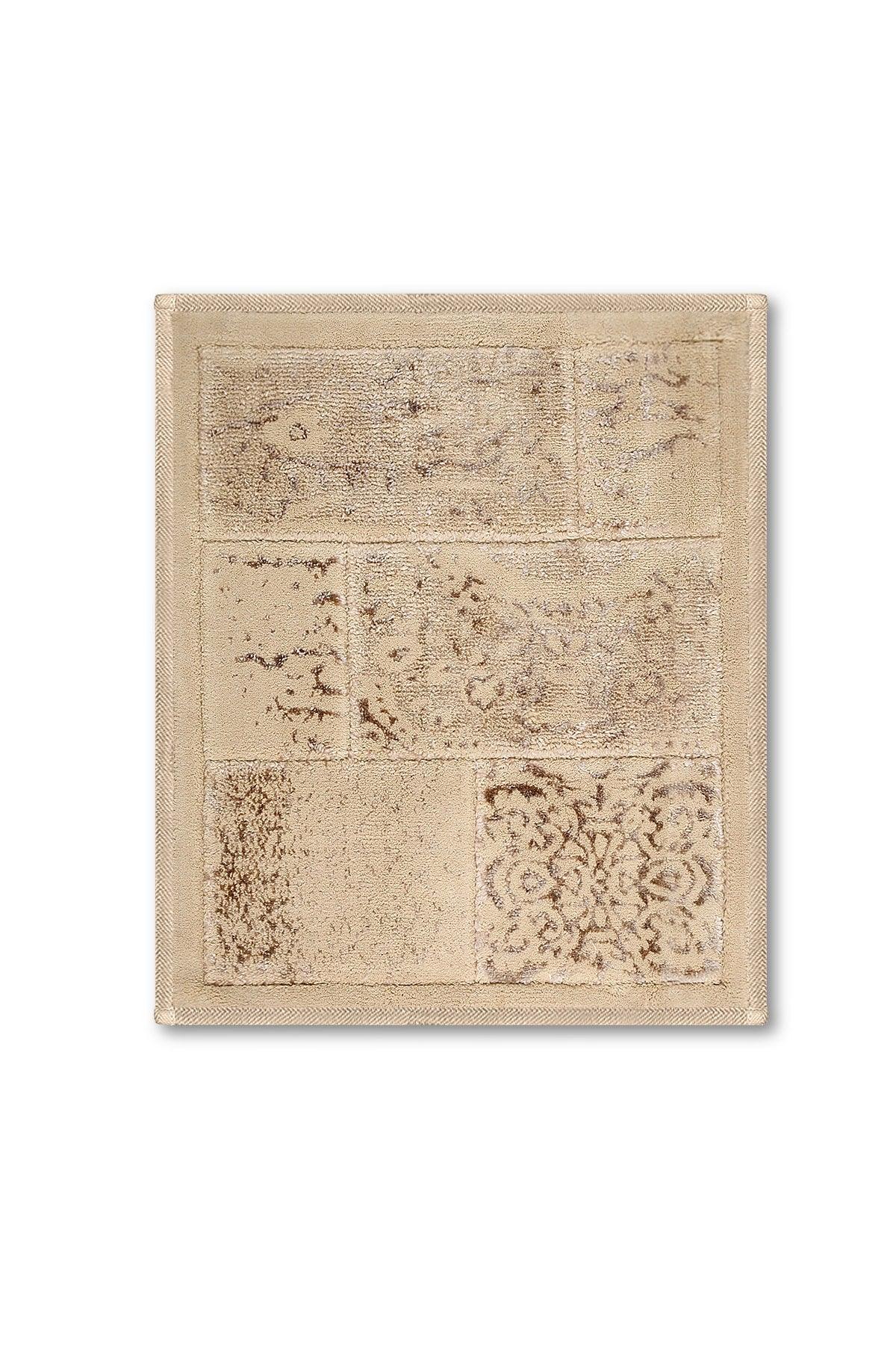 Datça Patchwork Natural Cotton 2 Piece Bathroom Rug Set 60x100 50x60 Cm Beige - Swordslife