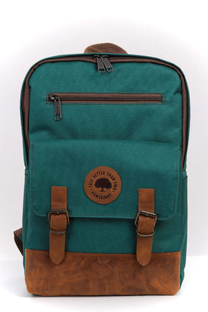 Unisex Green 100% Genuine Leather Detailed Waterproof 15.6 Inch Multi-Compartment Backpack With Laptop Compartment