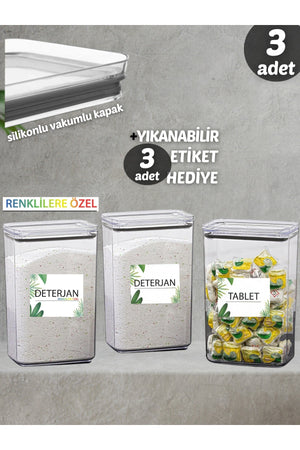 Pcs Detergent Container , Tablet Container Decorative Rectangle 2.9 Lt Vacuum Lid Set Of 3 Storage Box