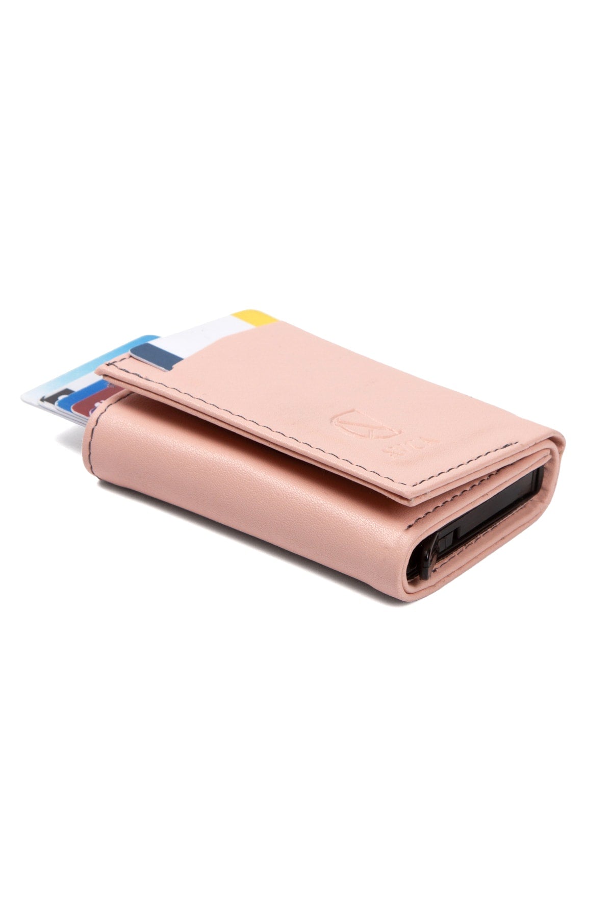 Men'S Vegan Leather Black Cash Money Compartment Sliding Mechanism Wallet Card Holder