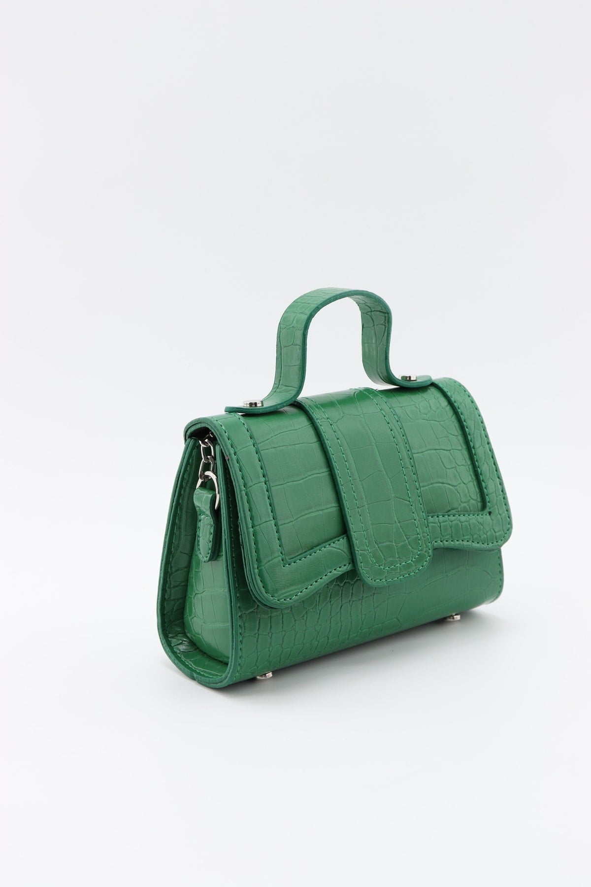 Women'S Green Leather Chain Strap Mini Hand And Shoulder Bag