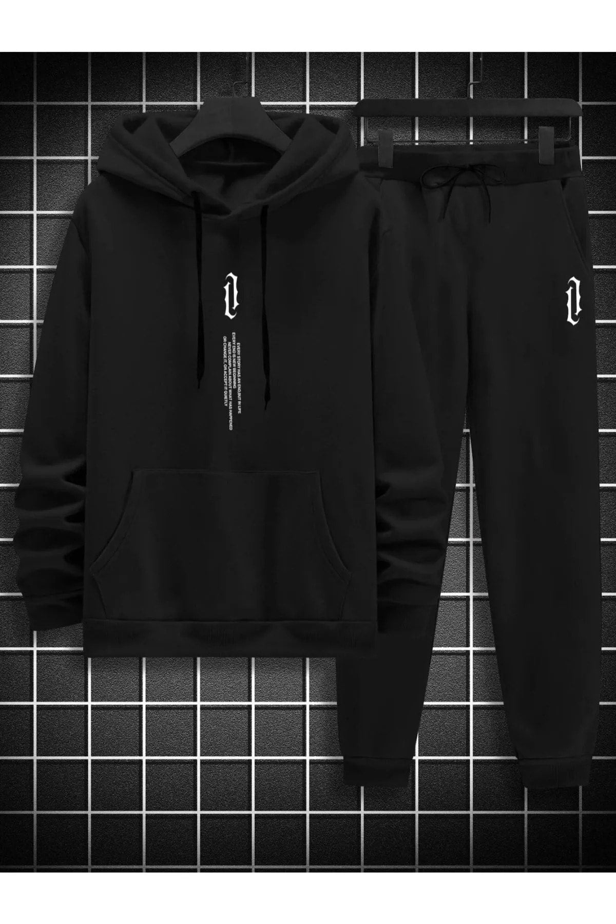 Men'S Black Vertical Oversize Tracksuit Set