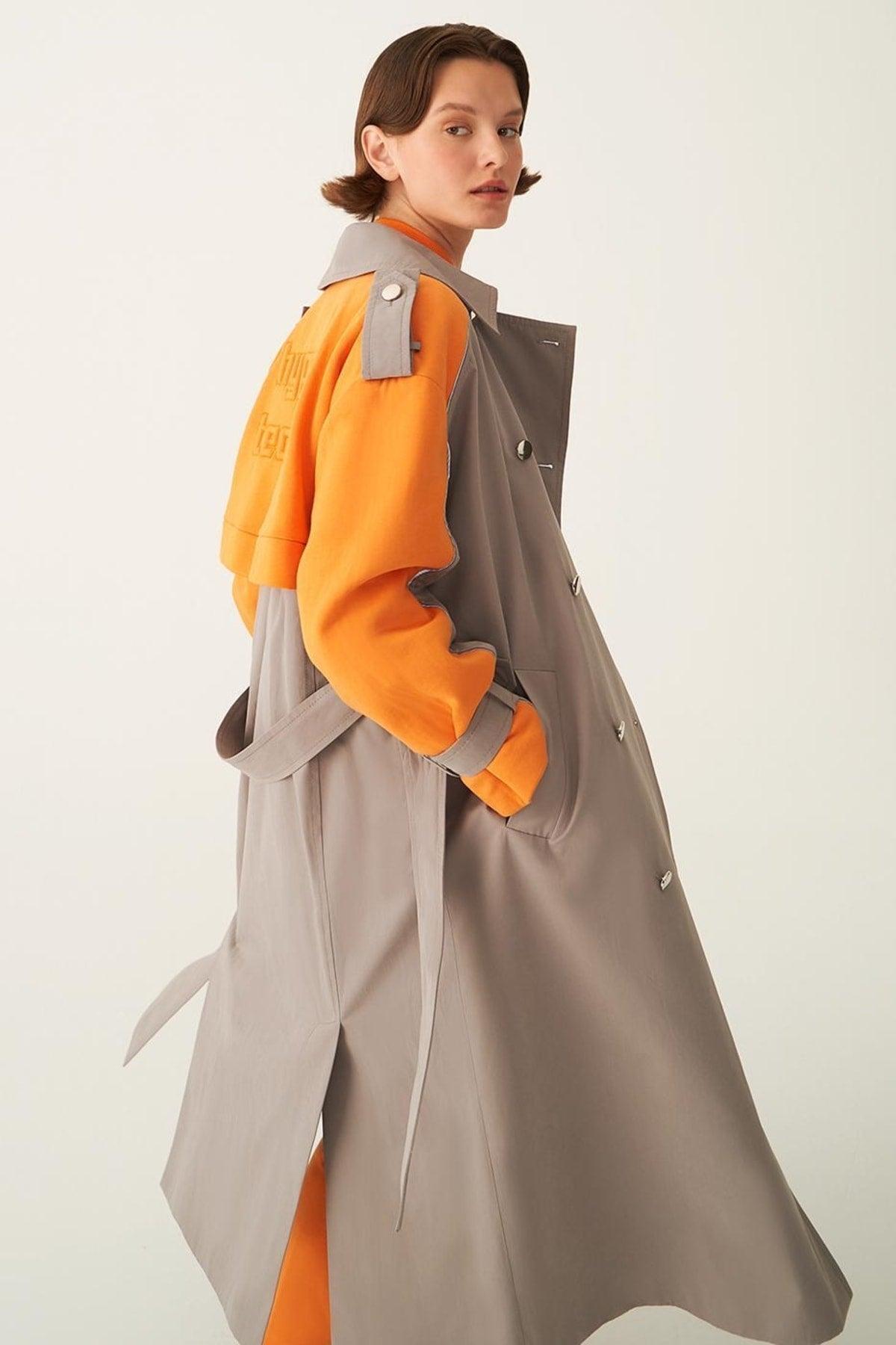 Gelder Cotton Blend Color Block Gray Trench Coat - Swordslife