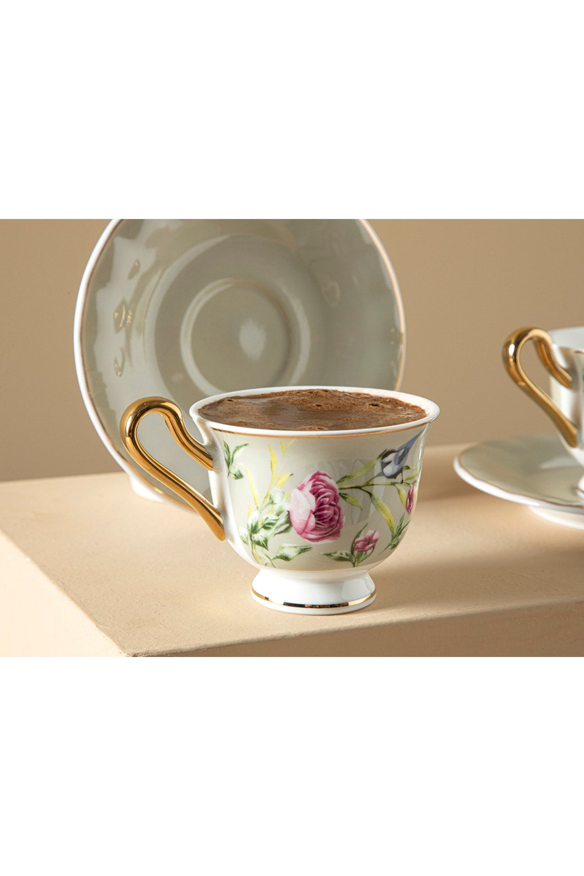 Vanilla New Bone China 4 Piece Coffee Cup Set For 2 Persons 90 Ml Light Gray